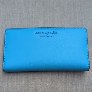 Kate Spade NY Cameron Monotone Saffiano Large Slim Bifold Wallet Bright Blue
